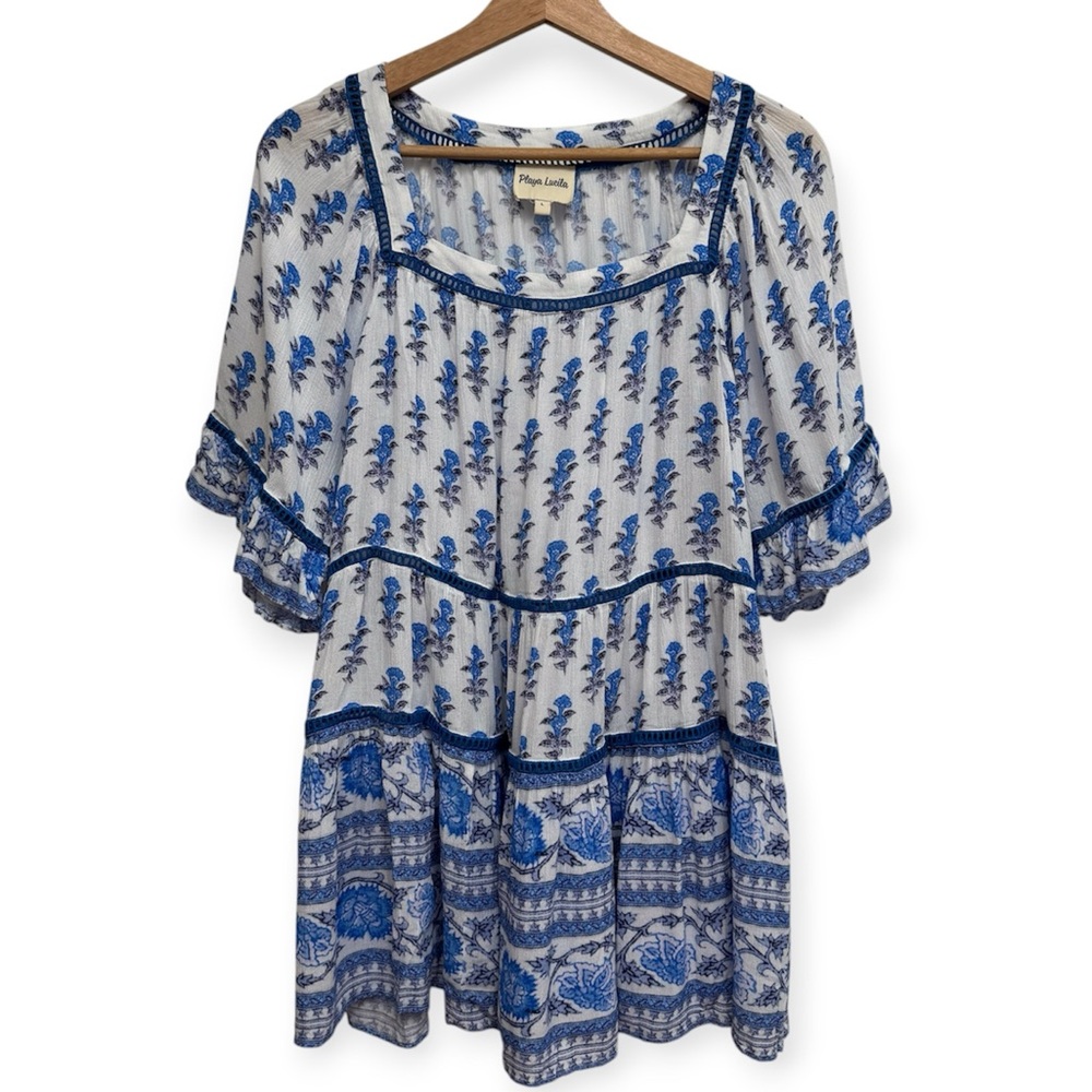 Playa Lucila Drop Waist Border Floral Print Mini Dress